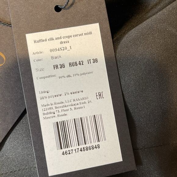 RASARIO Ruffled Silk and Crepe Corset Strapless Black Midi Dress Size 4 - Picture 9 of 11